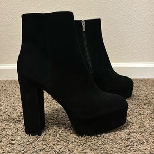 Black suede platform booties